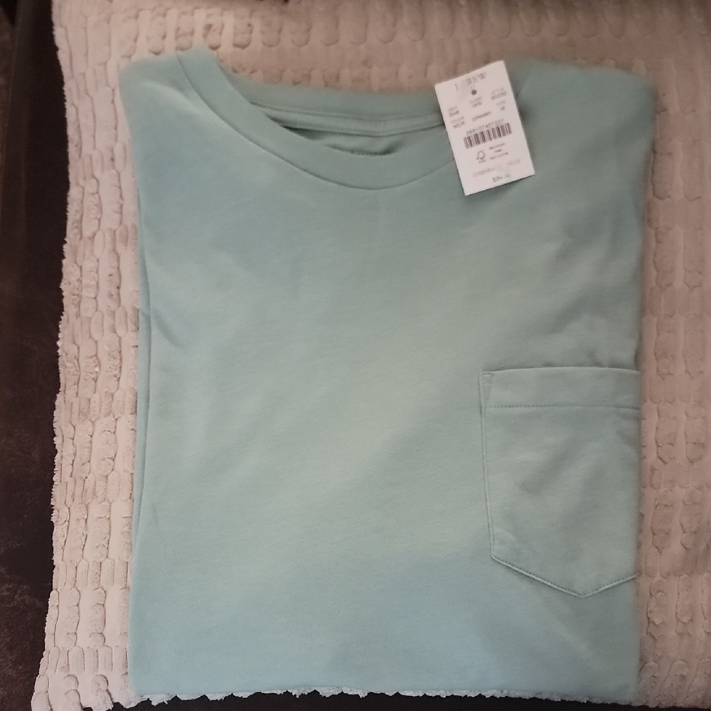 J.Crew short-sleeve pocket t-shirt in a light green or mint color. 